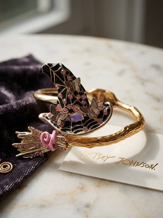 Betsey Johnson Jewelry - Betsey Johnson Rhinestone Witch Hat and Broom Bracelet